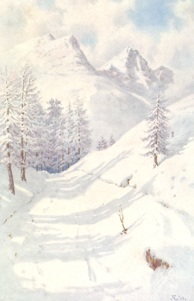 SWITZERLAND. Winter. Piz Albana and Piz Julier in Winter 1907 old print